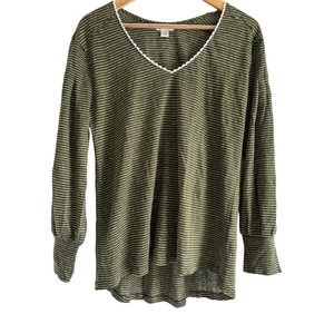 Sundance‎ Womens Size Small 100% Linen Blouse Top Striped Green White